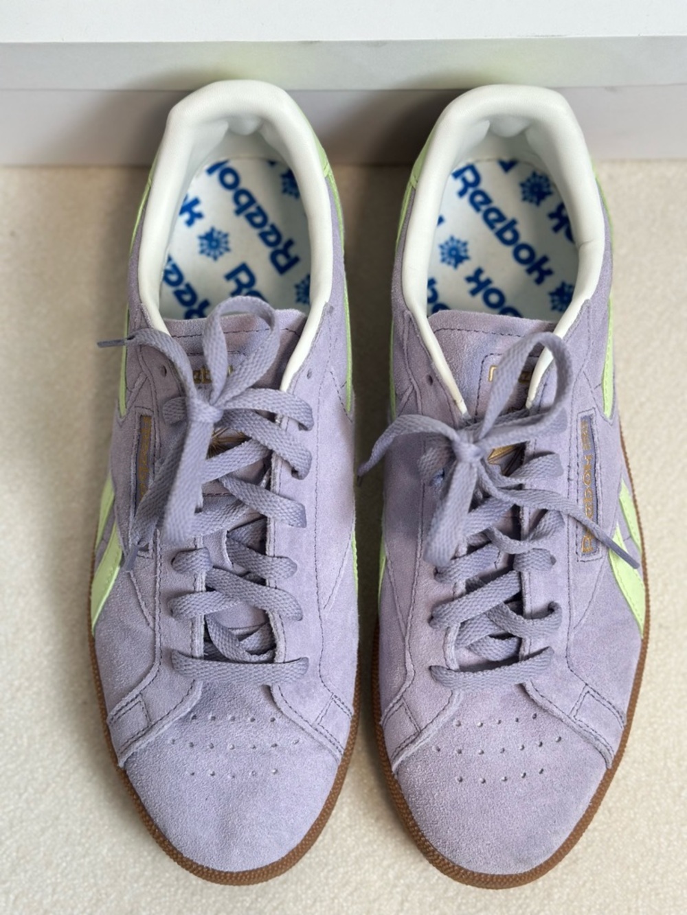 Reebok Lavender Suede Club C Grounds UK Sneakers with Neon Lime Size 10 - Picture 3 of 8